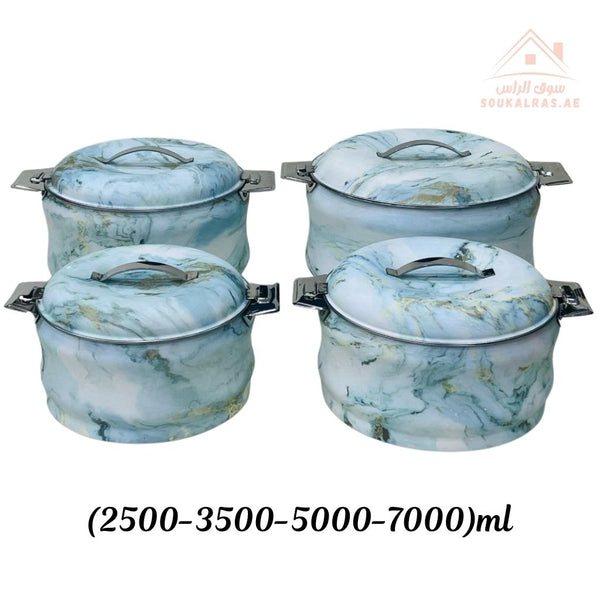 طقم حرارات نجيب الفاخر مكون من 3 قطع بتصميم أنيق ولمسة فاخرة. عزل حراري مزدوج يحافظ على الطعام ساخنًا وطازجًا لساعات.

