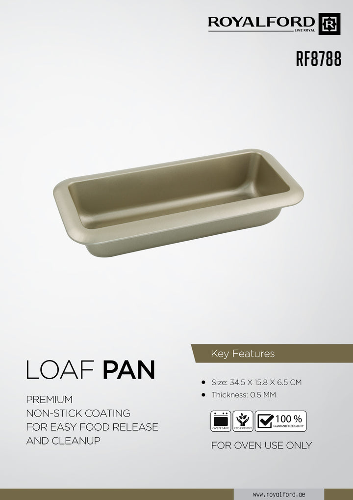 Non-Stick Loaf Pan - Aluminium Build With Premium Non-Stick Coating For Easy Release 	34.5 X 15.8 X 6.5Cm