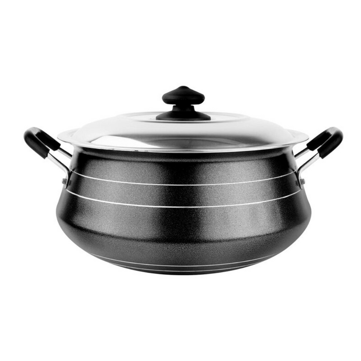 Non-Stick Round Aluminium Handi Casserole with Lid Black 33.5cm