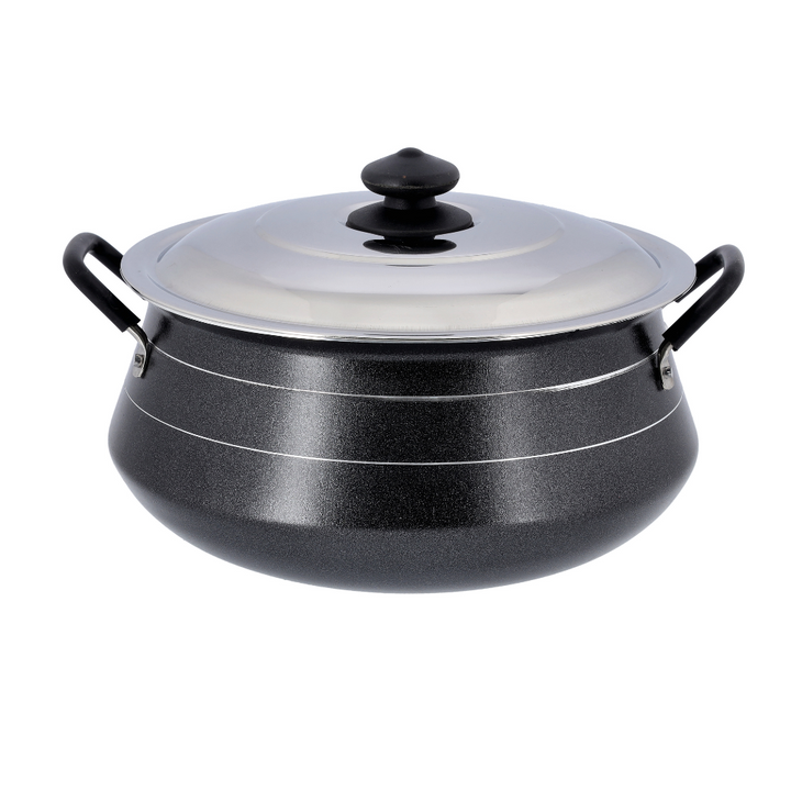 Non-Stick Round Aluminium Handi Casserole with Lid Black 33.5cm