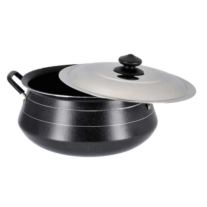 Non-Stick Round Aluminium Handi Casserole with Lid Black 33.5cm