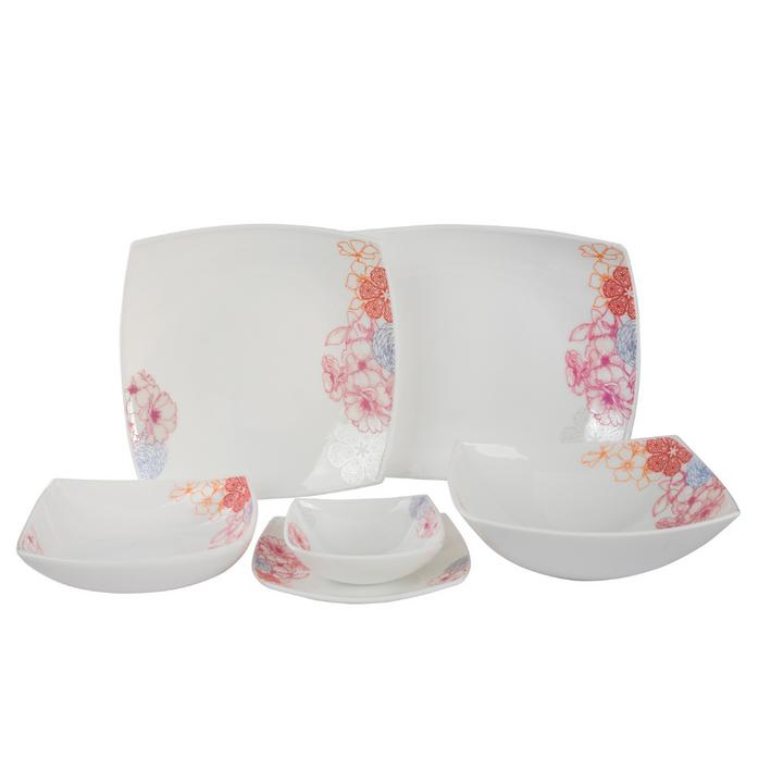 Opal Ware Dinner Set - Floral Design Plates, Bowls 27Pcs