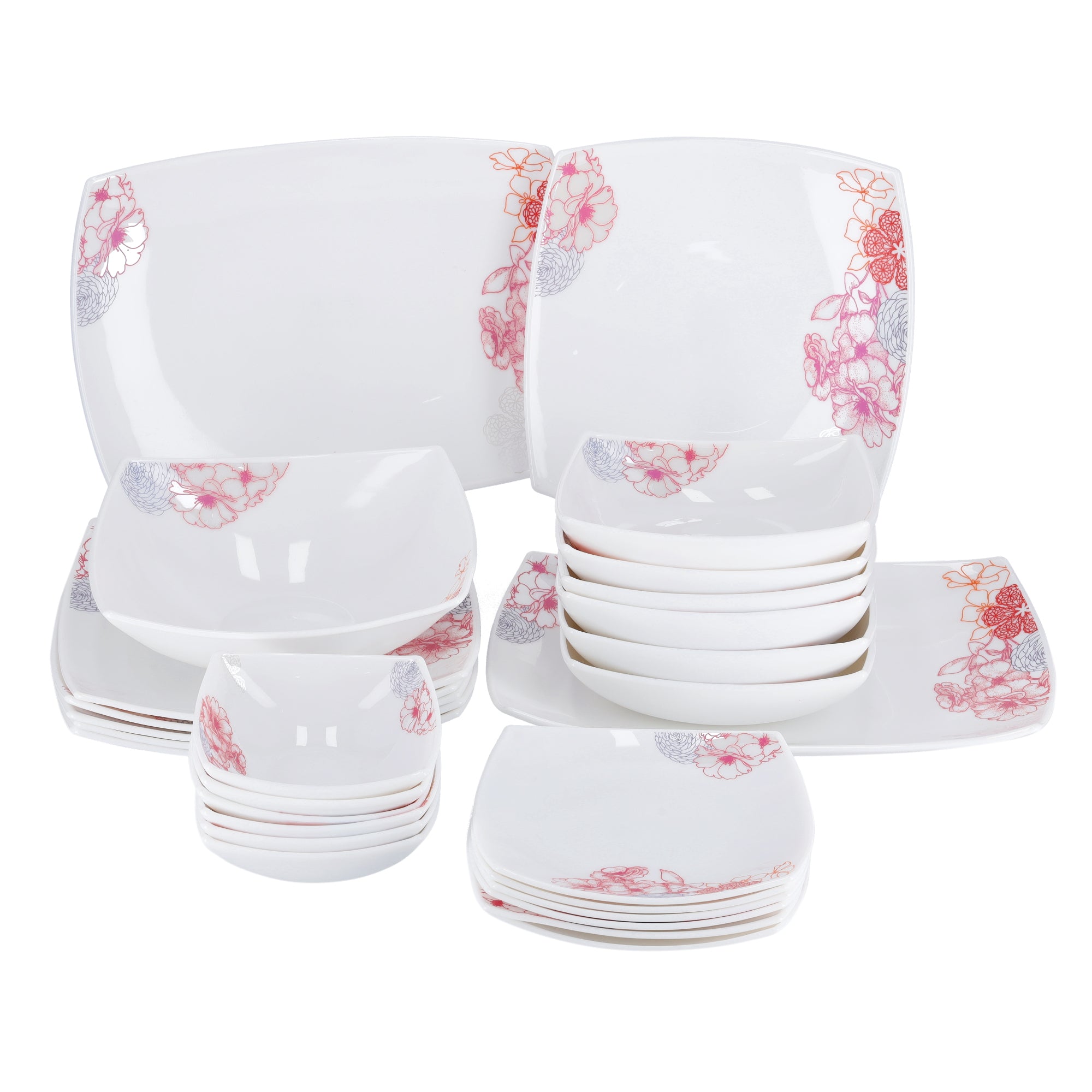 Opal Ware Dinner Set - Floral Design Plates, Bowls 27Pcs – Souk Al Ras