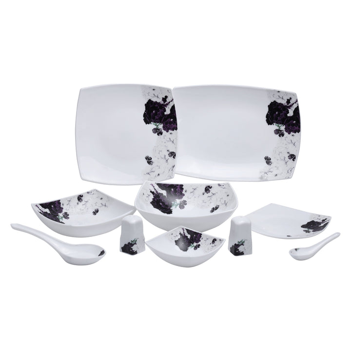 Opal Ware Dinner Set - Floral Design Plates, Bowls 27Pcs