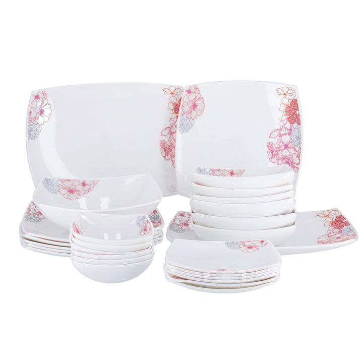 Opal Ware Dinner Set - Floral Design Plates, Bowls 27Pcs