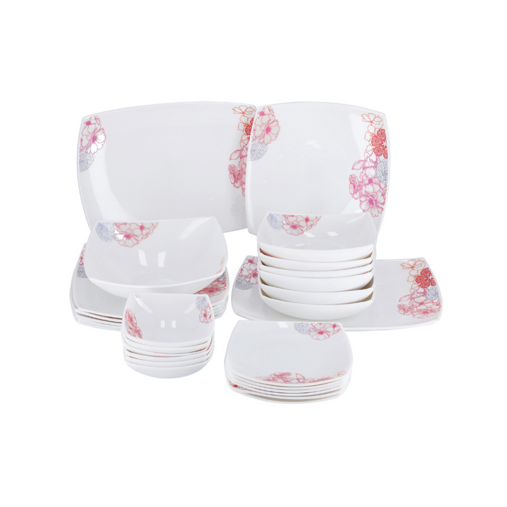 Opal Ware Dinner Set - Floral Design Plates, Bowls 27Pcs