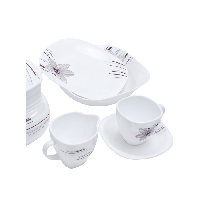 Opal Ware Dinner Set - Floral Design Plates, Bowls, Spoons, Cup & Saucer Tea Pot 97 Piece