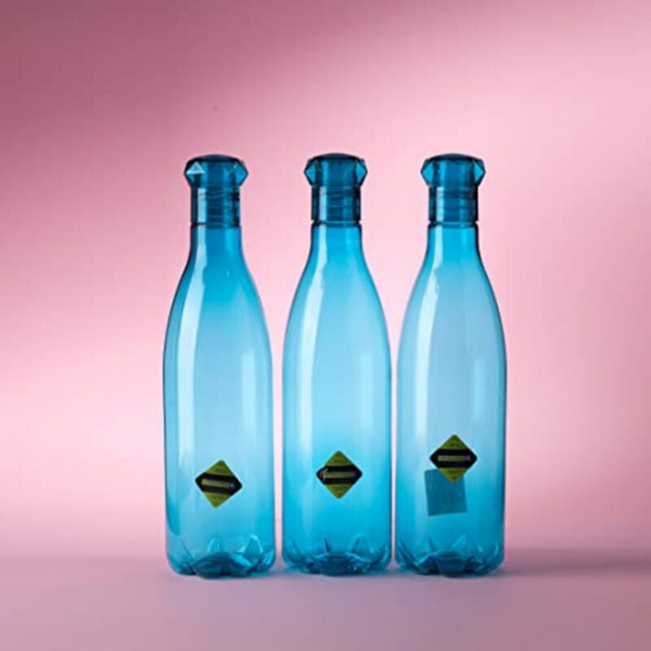 Plastic Fridge Bottle Set - Blue - High-Quality, BPA-Free, Leak-Proof 1 Ltr 3-Piece