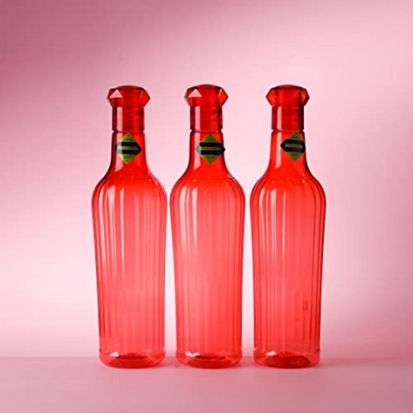 Plastic Fridge Bottle Set - Red - High-Quality, BPA-Free, Leak-Proof 1 Ltr 3-Piece