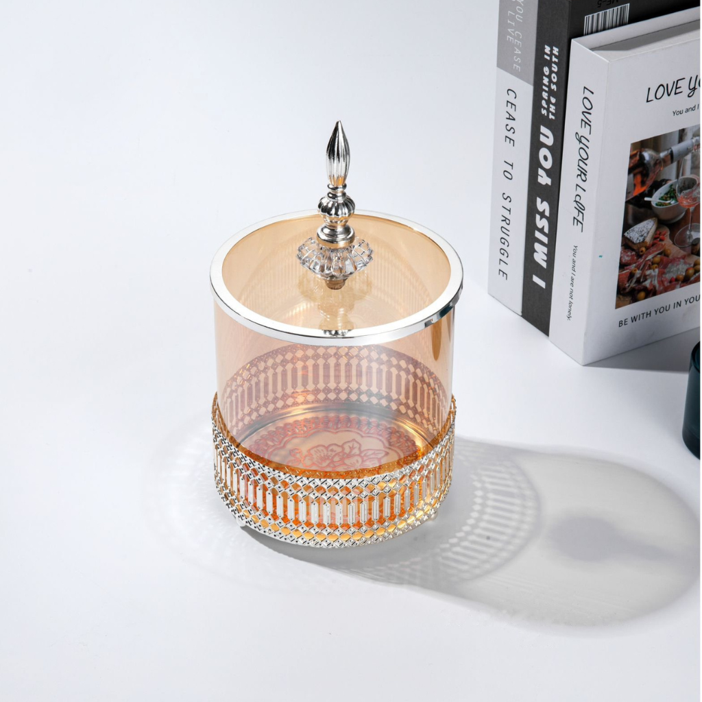 Premium Metal Glass Candy Jar Set Elegant for serving Sweets and Nut