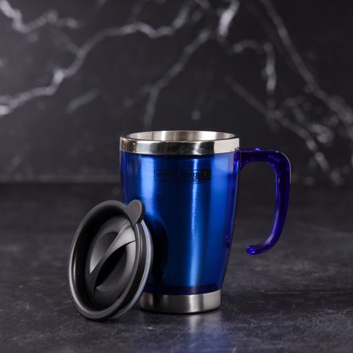 Premium Stainless Steel Travel Mug - Silver & Blue 414ml