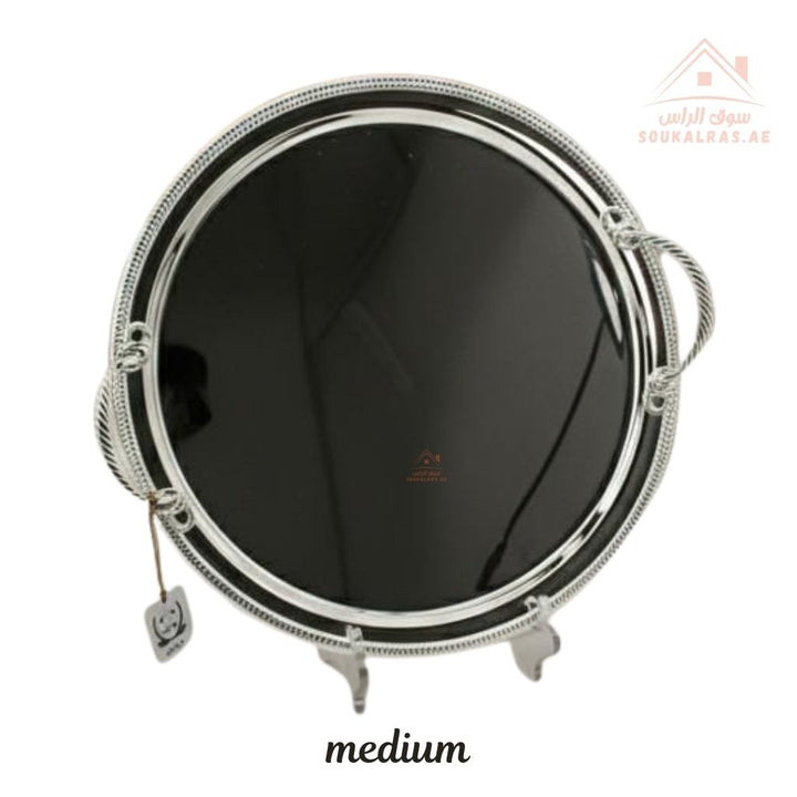 صينية تقديم دائرية ستانلس ستيل فاخرة | مناسبة للمنزل والفنادق والضيافة | مقاومة للصدأ وسهلة التنظيف 