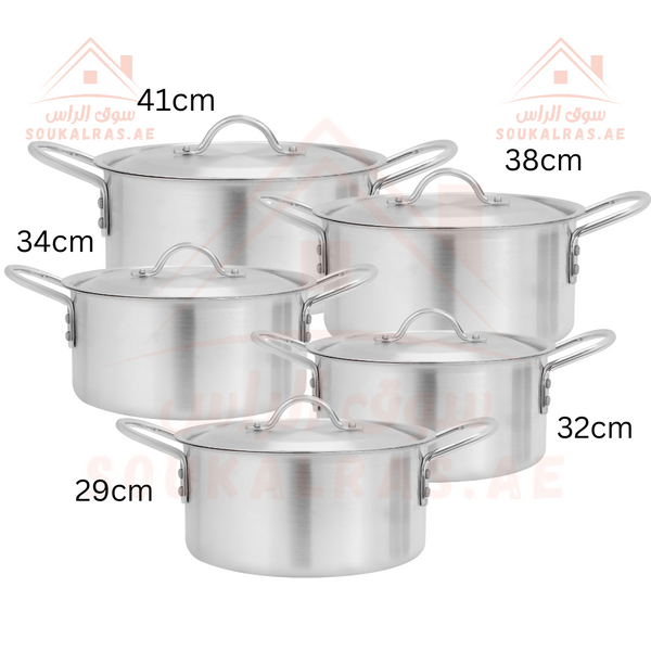 Professional Aluminium Mega Pot Set - 10 Pcs, Large Sizes Ideal for Big Families (41, 38, 34 32, 29cm)  ISO 9001 Certified