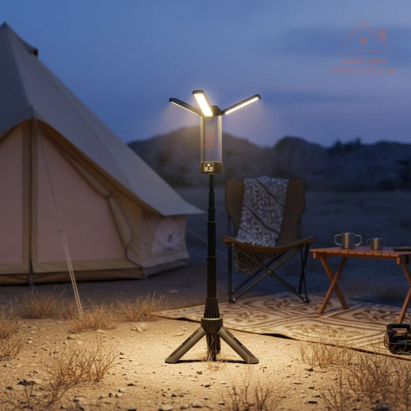 Rechargeable Camping Light3 Torch | 6000mAh LED Tripod Lamp | Adjustable Folding Design | 3 Brightness Modes | Up to 30 Hours Runtime - Souk Al Ras