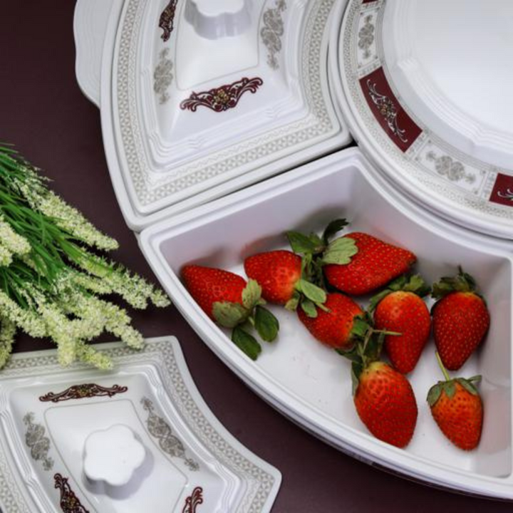 Rotating Serving Tray - Appetizer and Condiment Server - Divided Serving Dishes with Lids