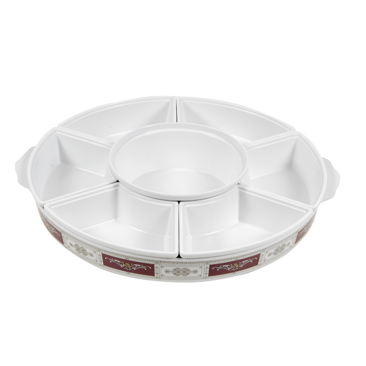 Rotating Serving Tray - Appetizer and Condiment Server - Divided Serving Dishes with Lids