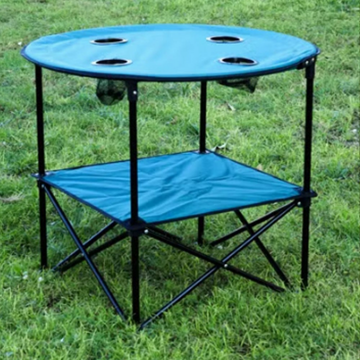 Round Camping Table - Lightweight, Portable and Foldable - Blue