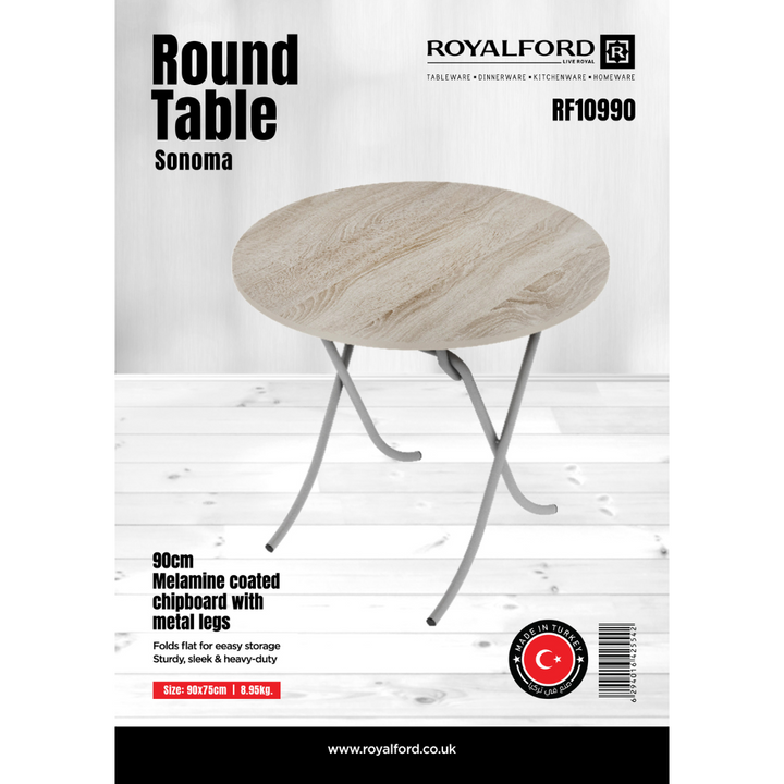 Round Table - Sonoma Design - Portable Dining Table - Metal Legs 90cm