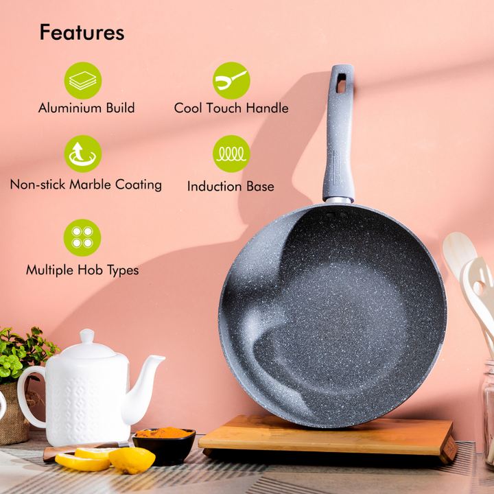 Smart Wok Pan with Durable Marble Coating 26Cm