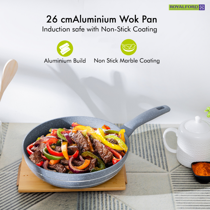 Smart Wok Pan with Durable Marble Coating 26Cm