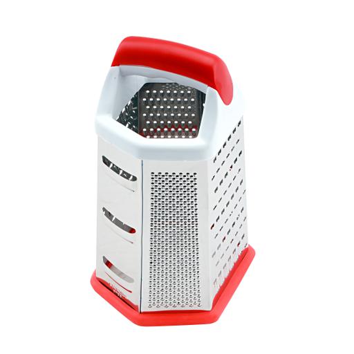 Stainless Steel Grater - 6 Slided Hand Held Grater -Slicer - Chopper - Red & White