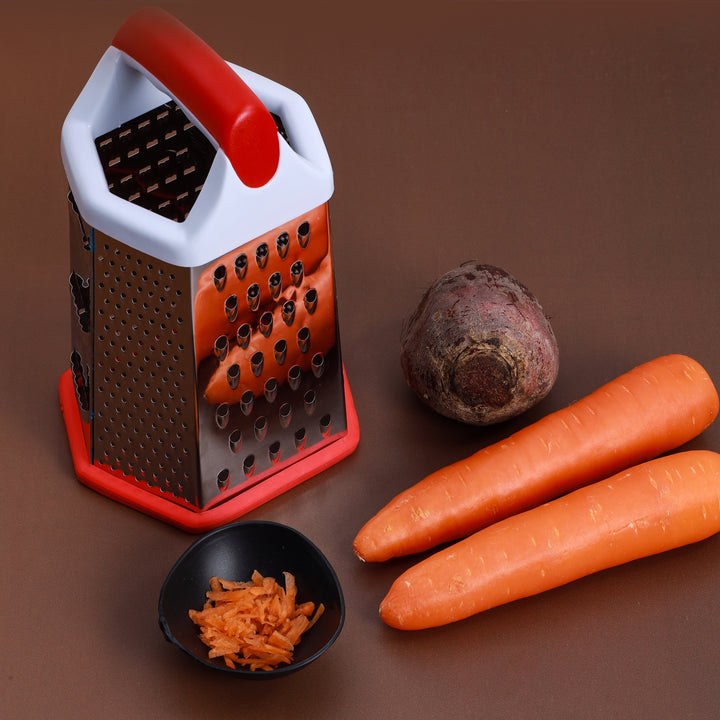 Stainless Steel Grater - 6 Slided Hand Held Grater -Slicer - Chopper - Red & White