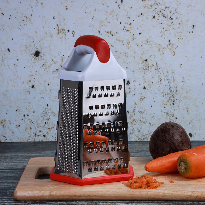 Stainless Steel Grater - 6 Slided Hand Held Grater -Slicer - Chopper - Red & White