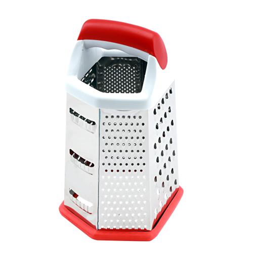 Stainless Steel Grater - 6 Slided Hand Held Grater -Slicer - Chopper - Red & White