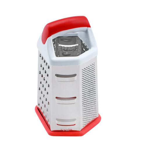 Stainless Steel Grater - 6 Slided Hand Held Grater -Slicer - Chopper - Red & White