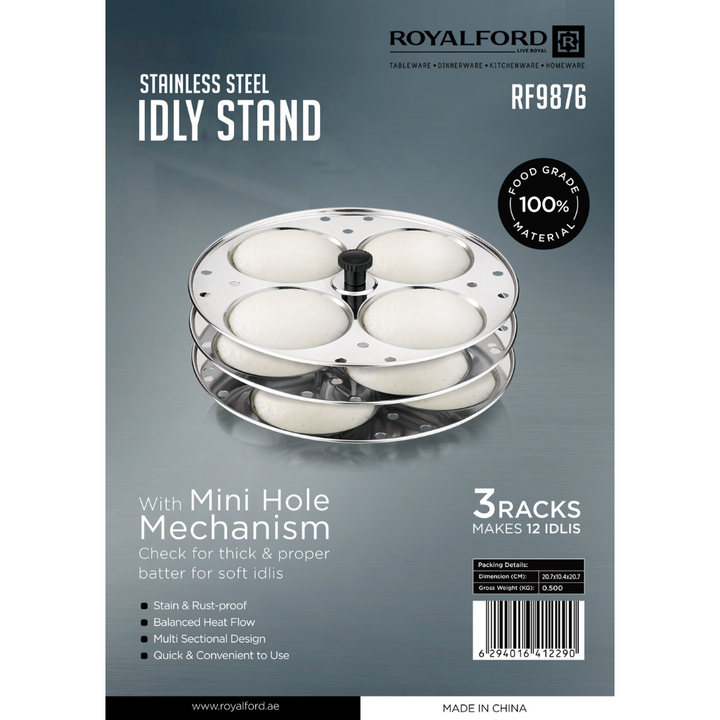 Stainless Steel Idly Stand/3 Rack with 12 Pits 1X12