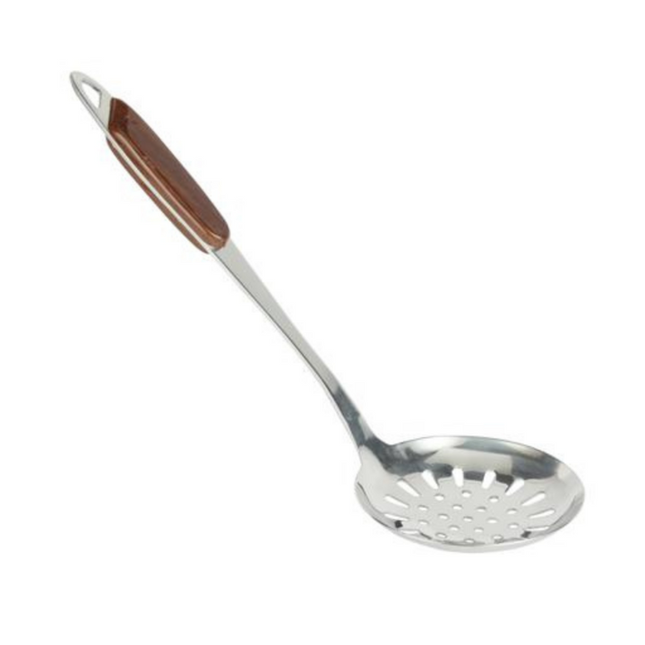 Stainless Steel Skimmer with Wooden Finish Handle - Slotted Skimmer Spoon