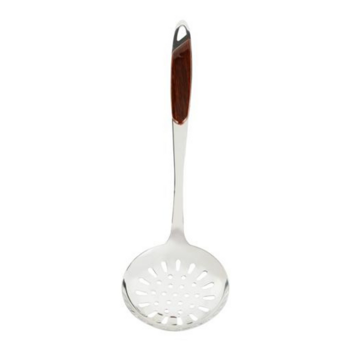 Stainless Steel Skimmer with Wooden Finish Handle - Slotted Skimmer Spoon