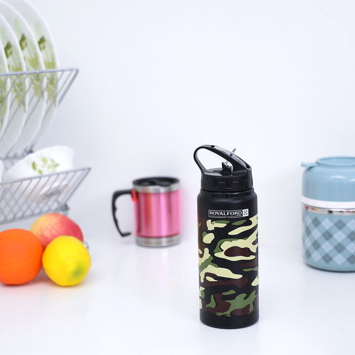 Stainless Steel Sports Bottle - Reusable Wide Mouth with Hanging Clip 600ml