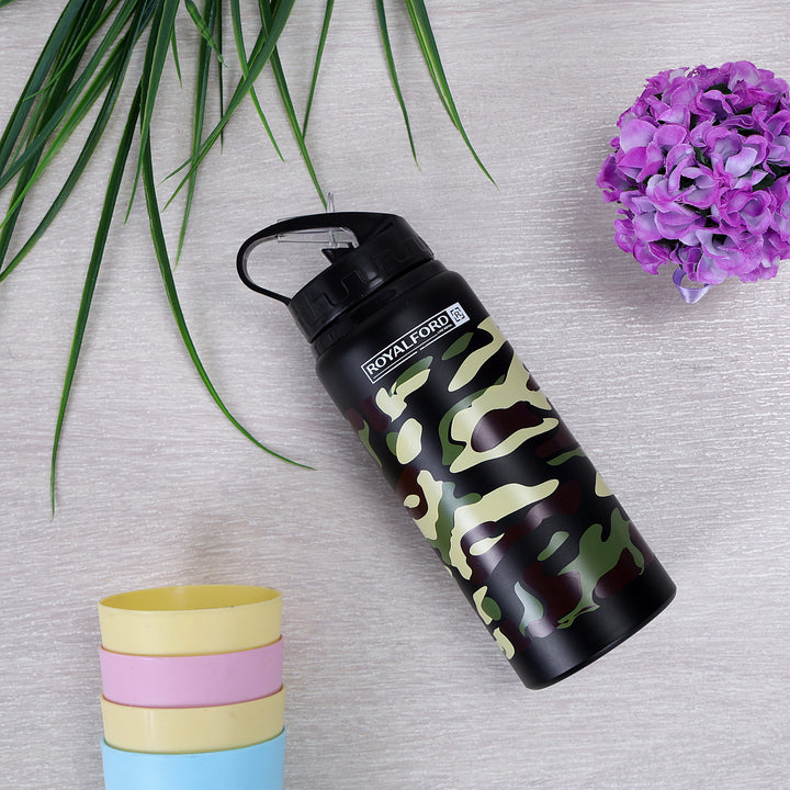 Stainless Steel Sports Bottle - Reusable Wide Mouth with Hanging Clip 600ml