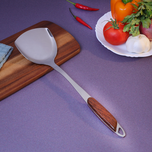 Stainless Steel Turner with Wooden Polymer Handle