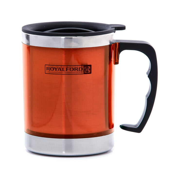 Travel Mug - Coffee Orange Mug Tumbler with Handle and Lid 300ml