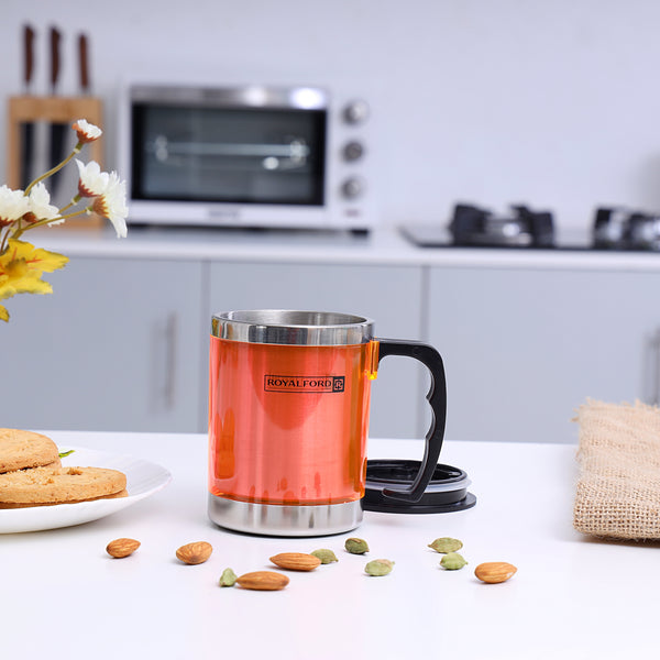 Travel Mug - Coffee Orange Mug Tumbler with Handle and Lid 300ml
