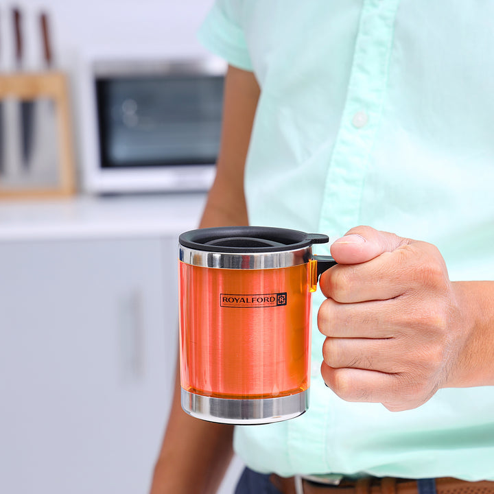 Travel Mug - Coffee Orange Mug Tumbler with Handle and Lid 300ml