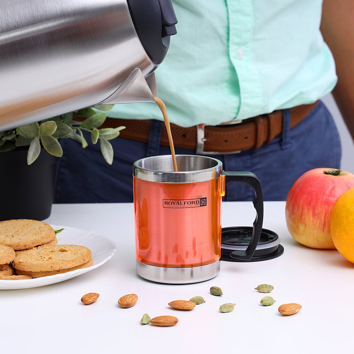 Travel Mug - Coffee Orange Mug Tumbler with Handle and Lid 300ml