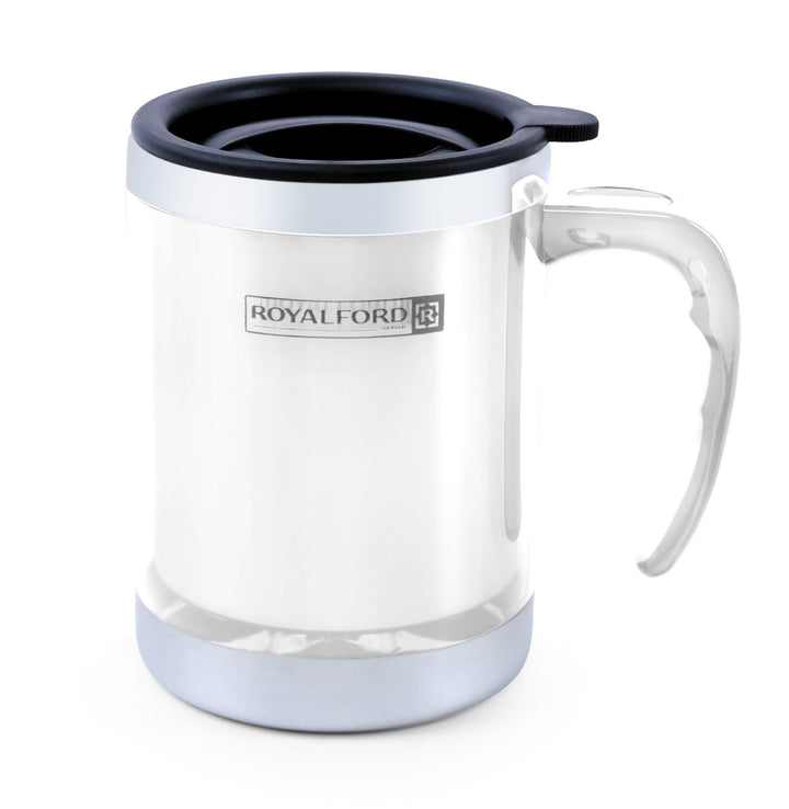 Travel Mug - Coffee White Mug Tumbler with Handle and Lid 414ml