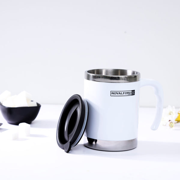 Travel Mug - Coffee White Mug Tumbler with Handle and Lid 414ml