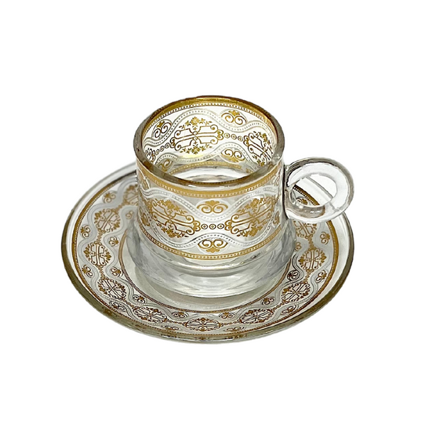 Elegant Set of 6 Heavy Turkish Coffee Cups with Saucers - Glass, Packaged in Luxury Gift Box