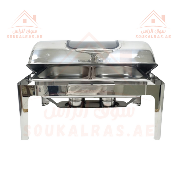 Venice Chafing Dish 9.0L| Rectangle with 1/2 Transparent Glass Cover | Premium Stainless Steel Buffet Server