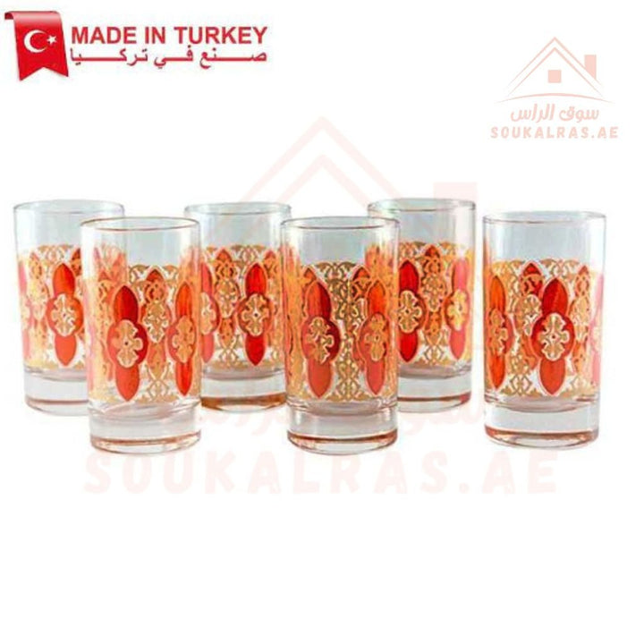 ADA Soft Drink Glass Set | 6 - Piece 150 ml Decorated Glasses | Elegant & Durable - Souk Al Ras