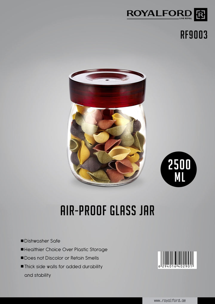 Air - Proof Glass Jar – Round Shaped 2500Ml - Souk Al RasFood Storage Containers