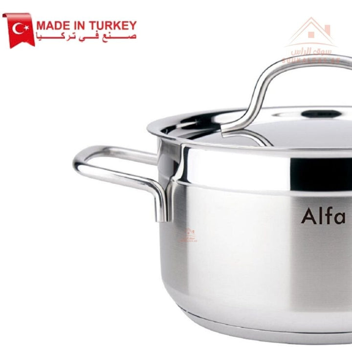 Alfa 14 - Piece Premium Stainless Steel Cookware Set | 18/10 Steel | Made in Turkey | Compatible with Gas, Electric & Induction - Souk Al Ras