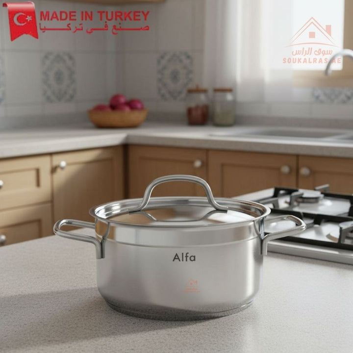 Alfa 14 - Piece Premium Stainless Steel Cookware Set | 18/10 Steel | Made in Turkey | Compatible with Gas, Electric & Induction - Souk Al Ras