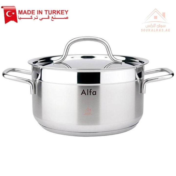 Alfa 14 - Piece Premium Stainless Steel Cookware Set | 18/10 Steel | Made in Turkey | Compatible with Gas, Electric & Induction - Souk Al Ras