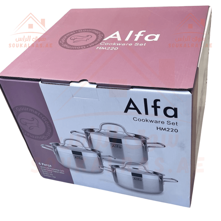 Alfa 6 - Piece Cookware Set (32cm, 28cm, 26cm) | Premium Stainless Steel 18/10 | Made in Turkey | 3 - Year Warranty - Souk Al Ras