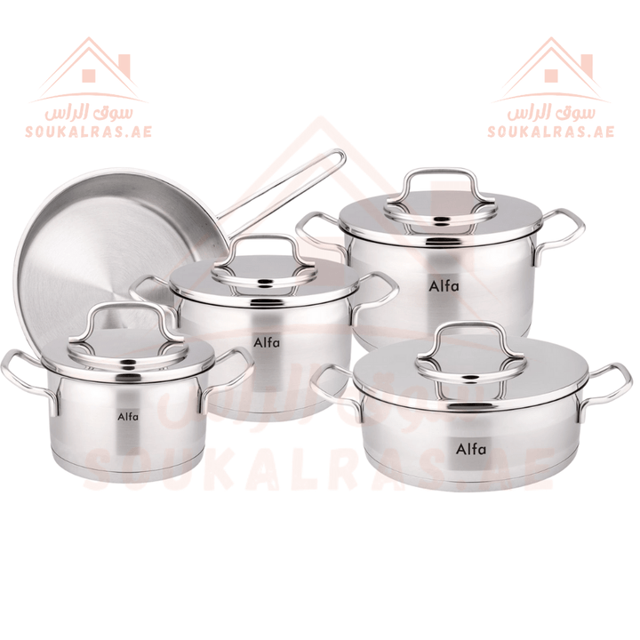 Alfa 9 - Piece Premium 18/10 Stainless Steel Cookware Set | perfect for versatile cooking | Made in Türkiye - Souk Al Ras